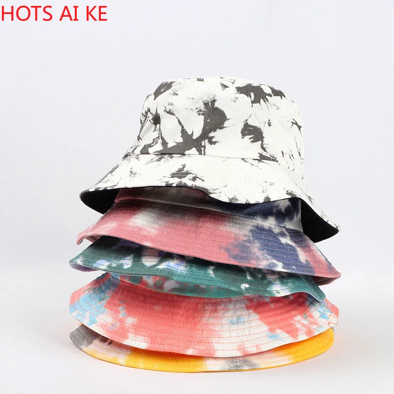 

Double-sided Wearing Cap Visor Rainbow Color Bucket Hat Men And Women Cotton Flat Sun Hat Reversible Sun Tie Dye Fisherman Hat