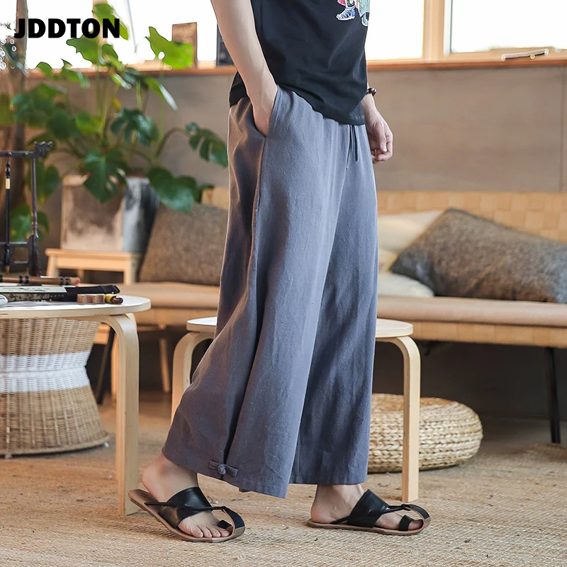 JDDTON мужские широкие брюки хлопковые и льняные Модные шаровары однотонные Harajuku