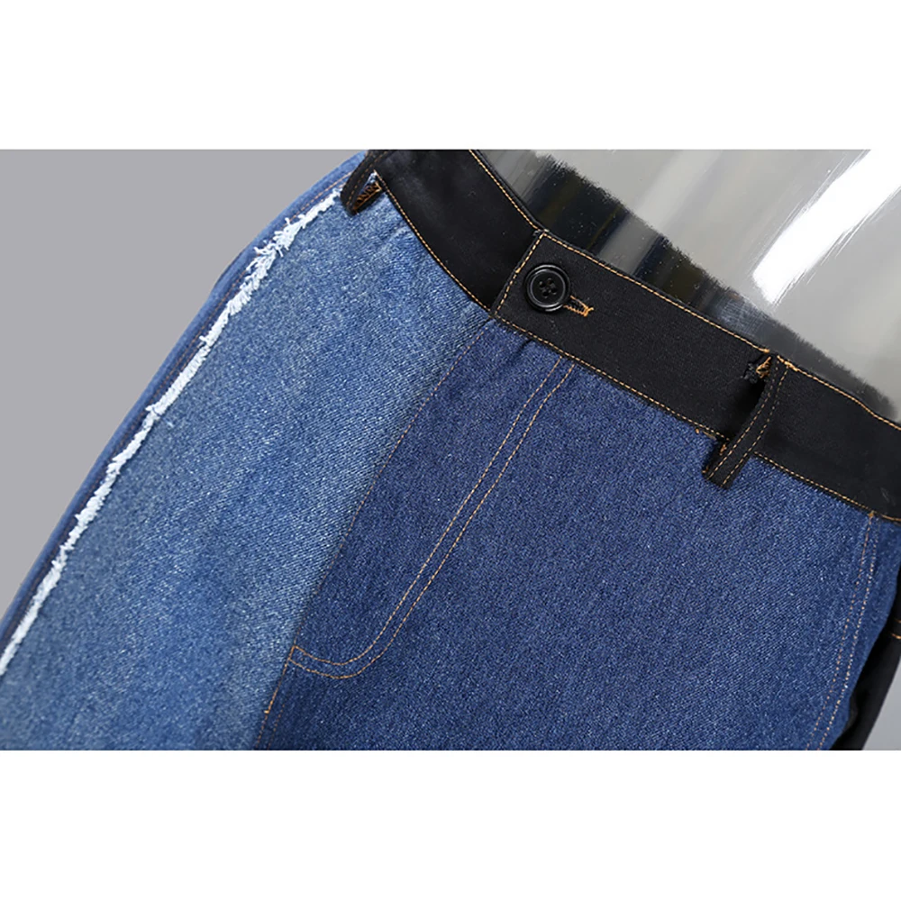 

YUANYUANJYCO Spring Autumn Women Ankle Length Streetwear Denim Pants Fashion High Waist Tassel Patchwork Cropped Harem Jeans