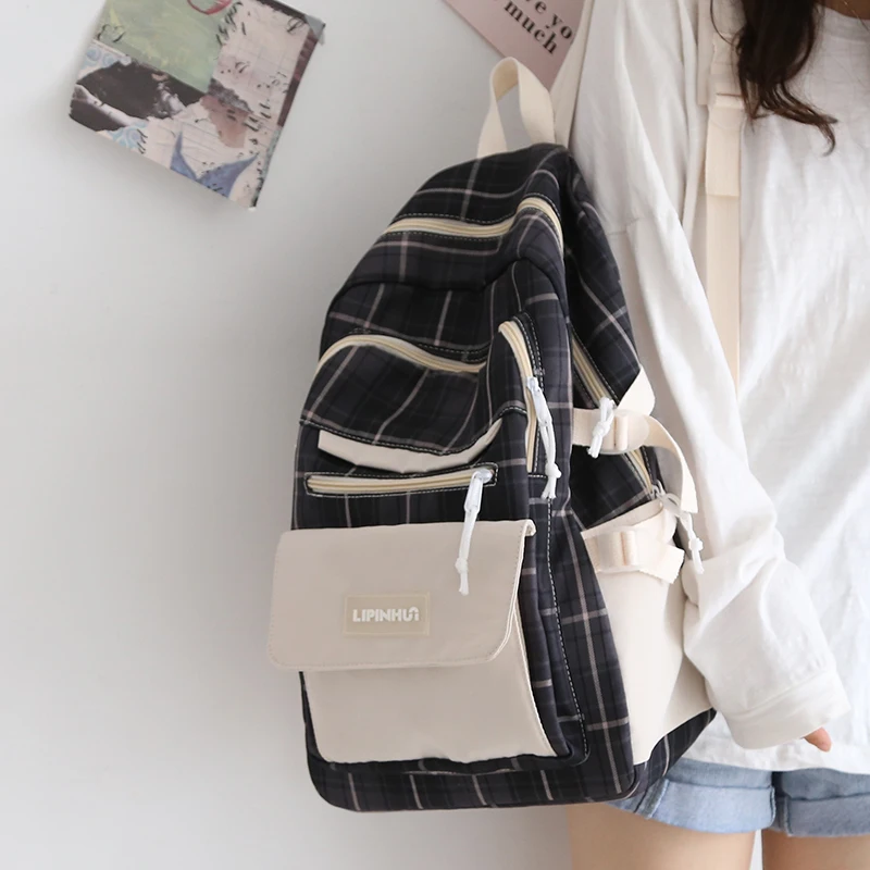 

Новый рюкзак 2021, женская сумка, клетчатый рюкзак на плечо для девушек и колледжа в стиле преппи, вместительная сумка для книг, колледжа, сумк...