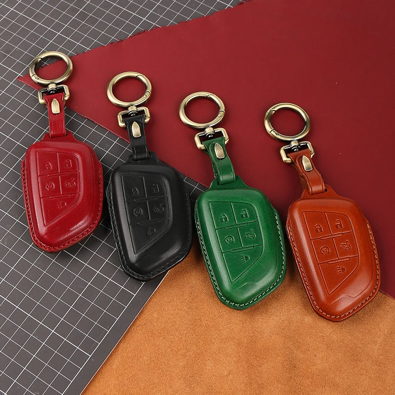 

Leather Car Remote Key Case Keyless Fob Cover Holder Bag Key Chain For Cadillac CT5 2019 2020 5 Buttons Smart Key Car Styling