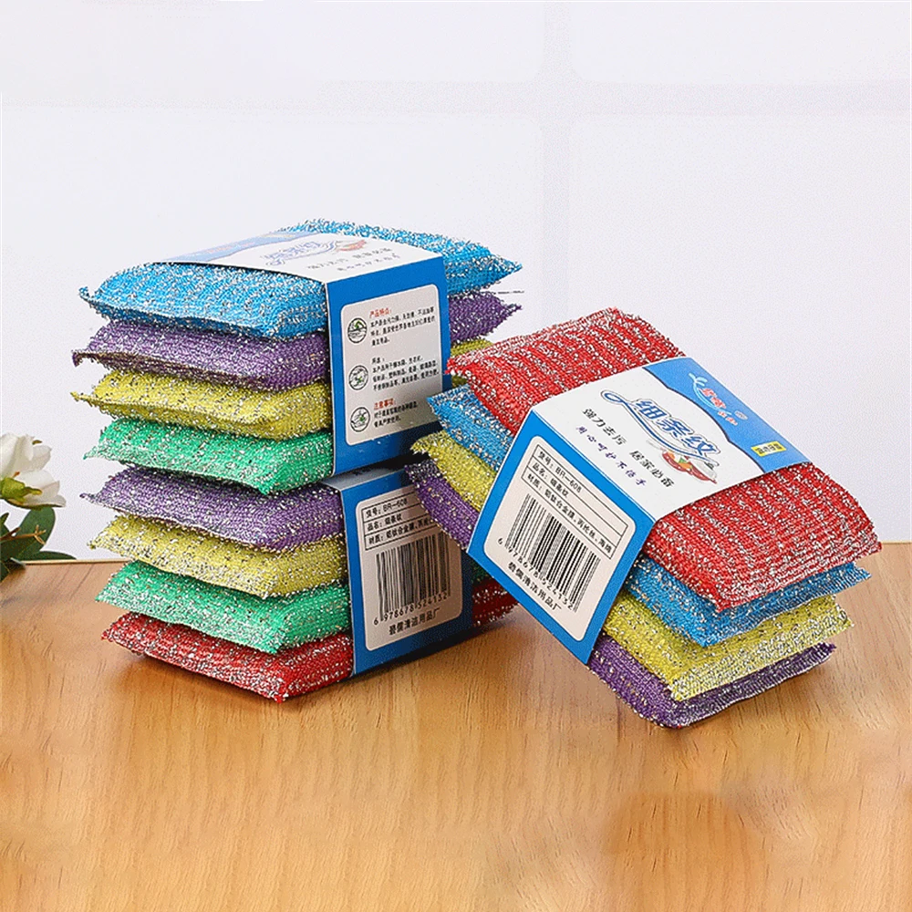 

4Pcs Double Sided Scouring Pad Reusable Cleaning Magic Sponges Cloth Kitchen Cleaning Wipers Decontamination Dish Towels