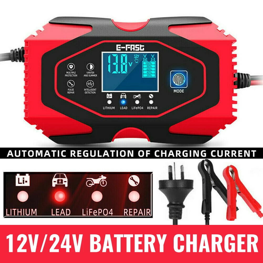 

12V 24V Car Battery Charger Lead-acid AGM GEL--Lithium LiFePO4 Battery Repair AU