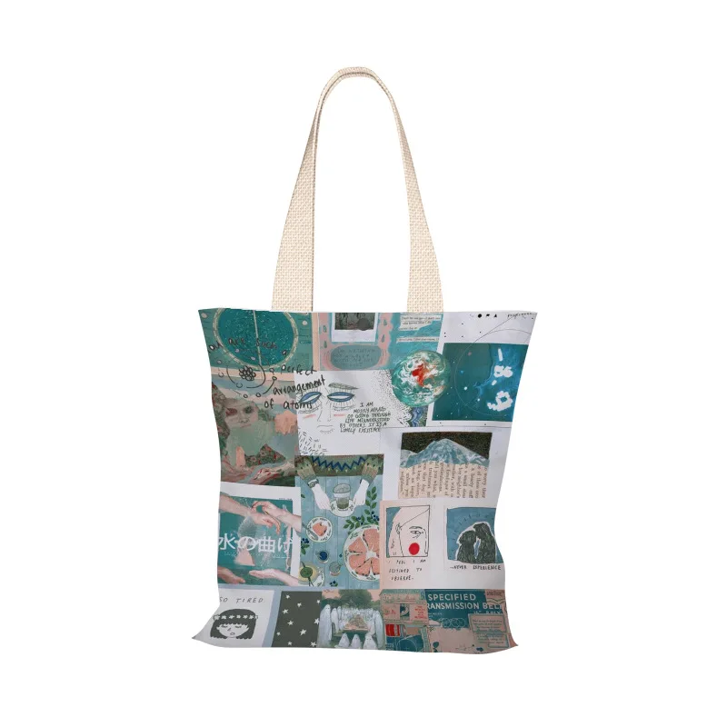 

Personality Handbags World Women's Korean Velour Printed Shopper Travel Reusable Shopping Tote Bag Anime Shopper With Print Bags
