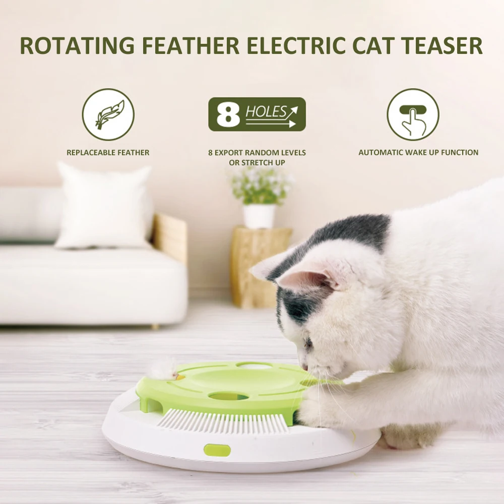 

Electric Cat Toy Smart Teasing Cat Stick Crazy Game Spinning Turntable Cat Catching Mouse Spring Feathers Turnplate Toys