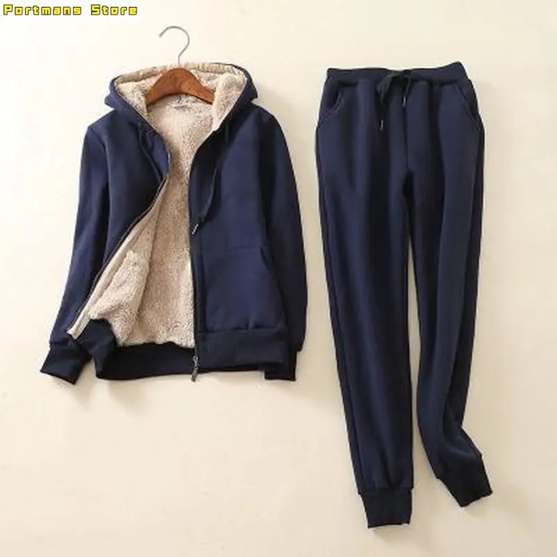 

Модный женский зимний теплый костюм из 2 предметов, Женский утепленный спортивный костюм с капюшоном, кашемировые спортивные костюмы для же...