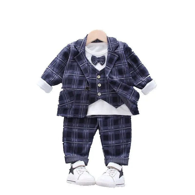 

Children's Korean-Style Suit Jacket 2020 Children's Boy's Vest Plaid Suit Three-Piece Set toddler boy clothes