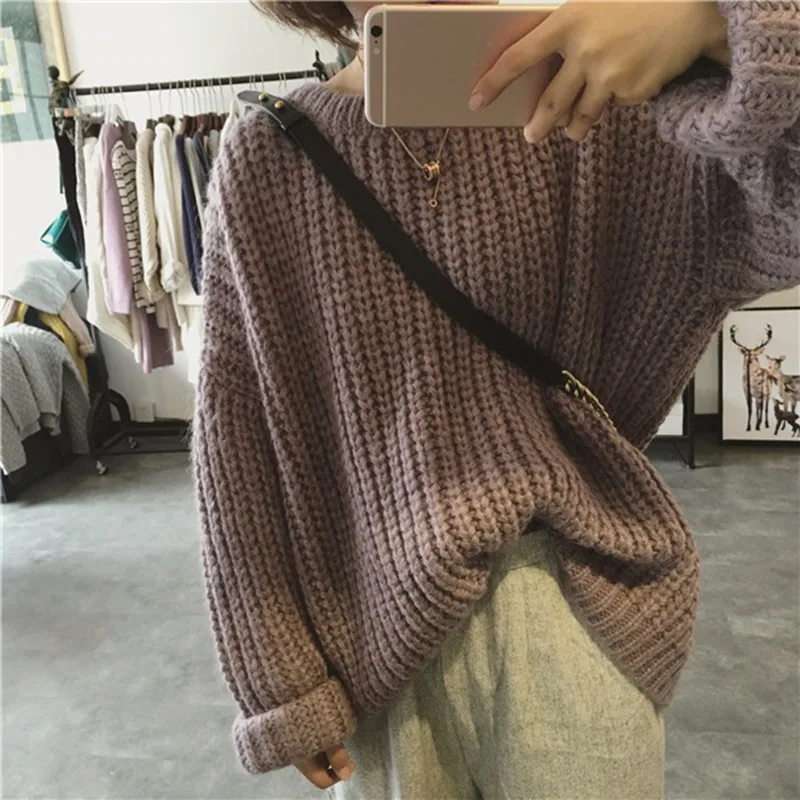 

Sweater Women Autumn Winter Solid Color Base Sweater Long Sleeve O Neck Loose arajuku Slim Sweater Female Tops New