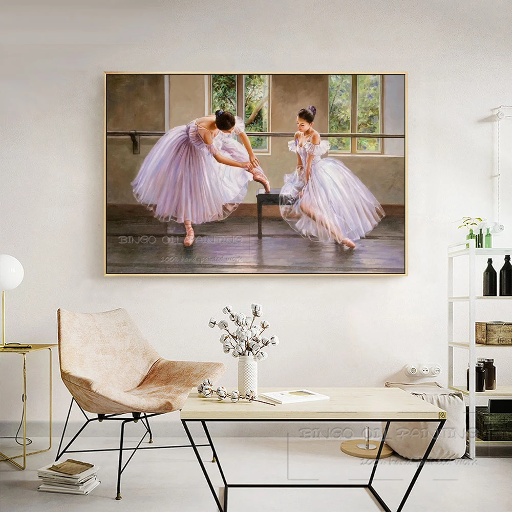Kopen Professionele Kunstenaar Handgeschilderde Ballerina Olieverfschilderij Handgemaakte Luxe Muur Art Balletdanser Figuren Olieverf