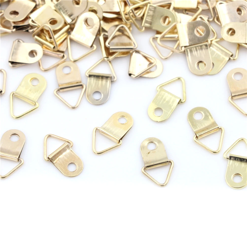 100 Pcs Golden Triangle D-Ring Hanging Picture Oil Painting Mirror Frame Hooks Hangers | Обустройство дома