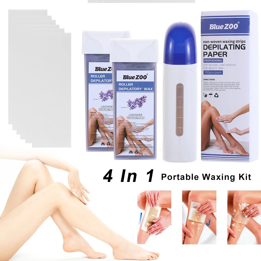 

4pcs 4 In 1 Portable Pink Waxing Kit Unisex Wax Warmer Hair Removal Roller Depilatory Wax Machine for Full Body at Home or Trip