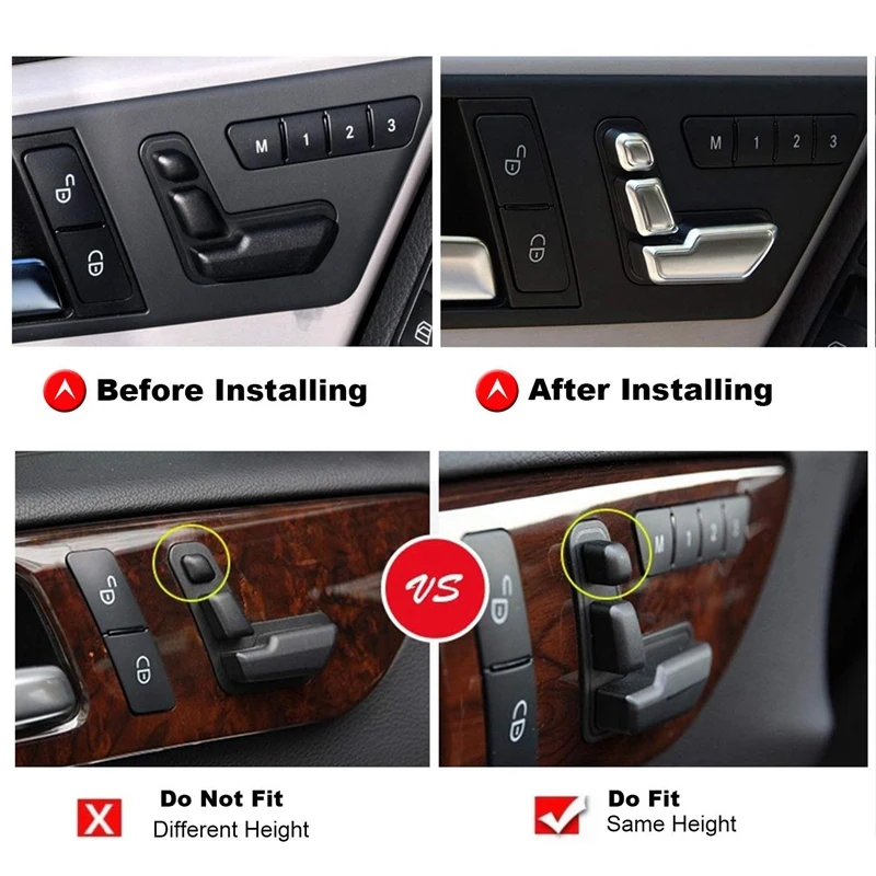

For Mercedes-Benz C E Cl GLK GLE ML GL CLS ABS Silver car seat adjustment button switch cover door unlock switch trim sticker