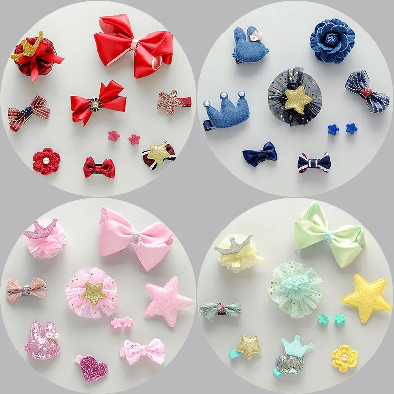 10pcs/set Gift Box Hair Clips for Girls Accessories Lovely Cartoon Bow Kids Hairpins Headwear Princess Flower Barrettes | Красота и