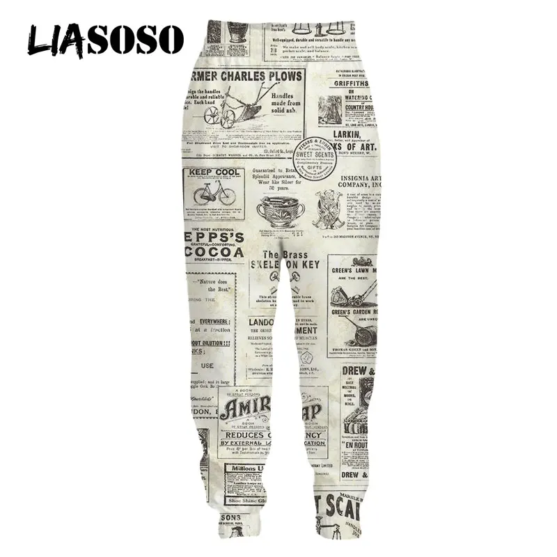 

LIASOSO Old Newspaper Men Women Sweatpants Casual Harajuku Style Hip Pop 3D Print Sweat Pants Jogging Sports Pants Mens Clothing