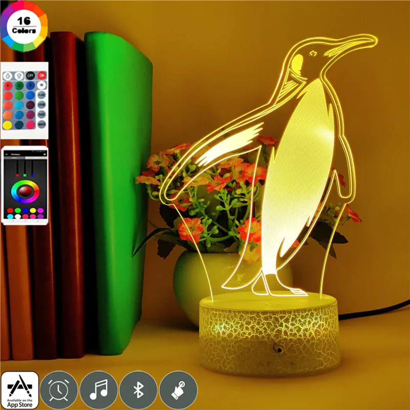 

Clock Base Table Lamp Cute Penguin Antarctic Animal 7 Colors Change for Friend Brithday Gifts Children Study Event Prize 3d Lamp