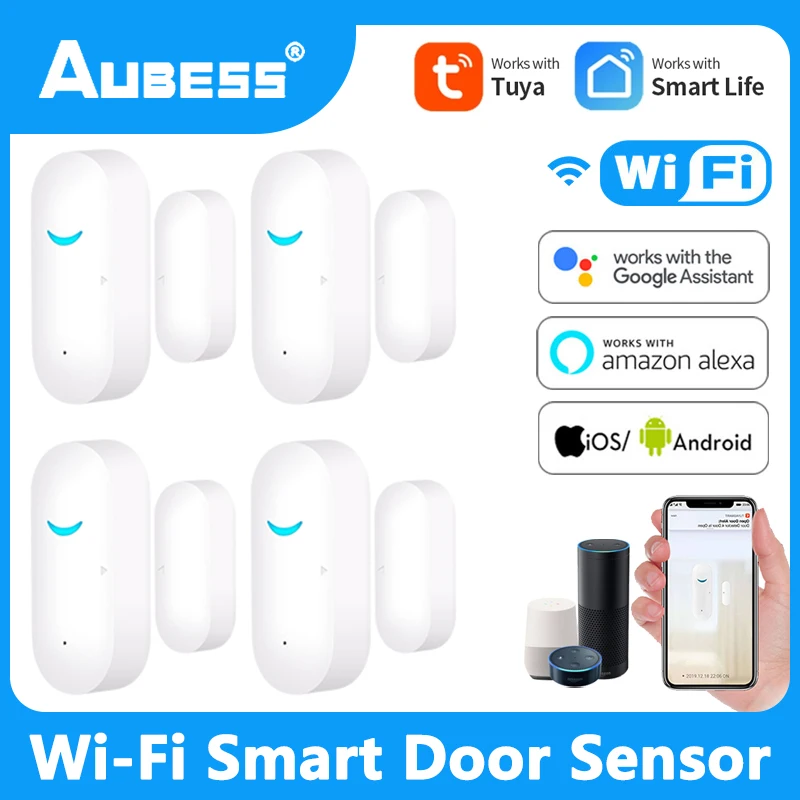 

Датчик открытия и закрытия дверей Aubess, Wi-Fi датчик для домашней охранной сигнализации, работает с приложением Alexa Google Home