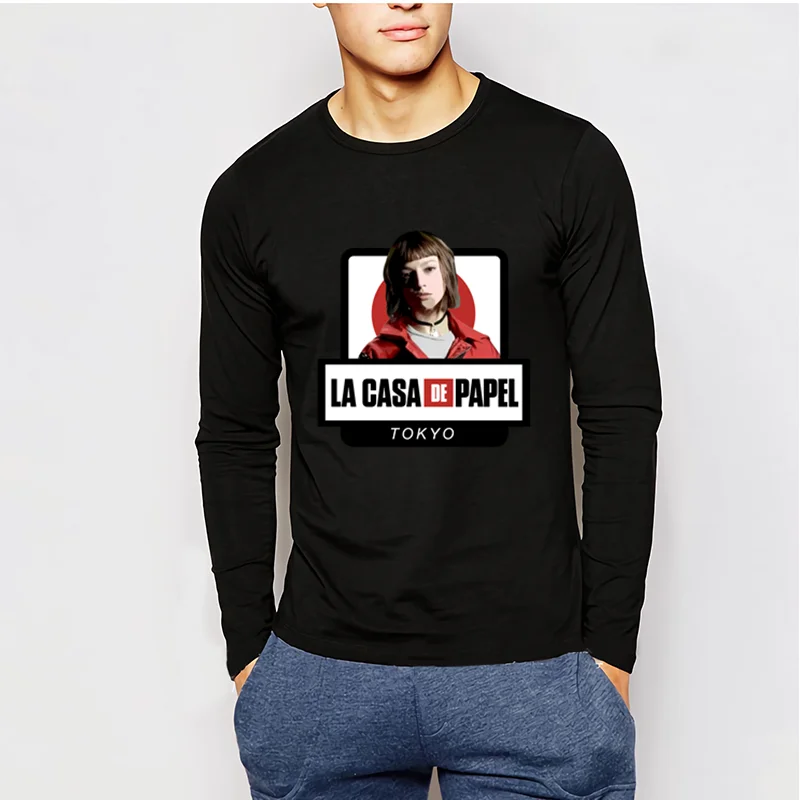 Трендовый дизайн La Casa De Papel футболка Для мужчин длинные рукава House Of Paper Homme Camisetas