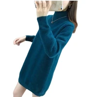 imitate mink velvet mid length loose half high collar 2021 autumn winter bottoming shirt sweater women outer wear thick m225