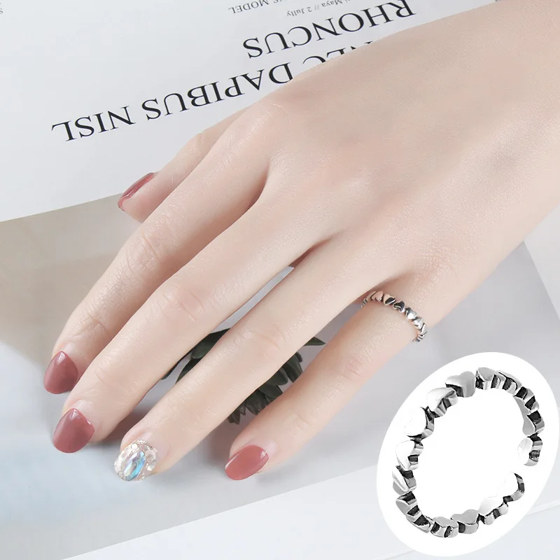 

Boho Vintage 925 Sterling Silver Heart Rings for Women Lover Finger Ring Valentines Day Gifts