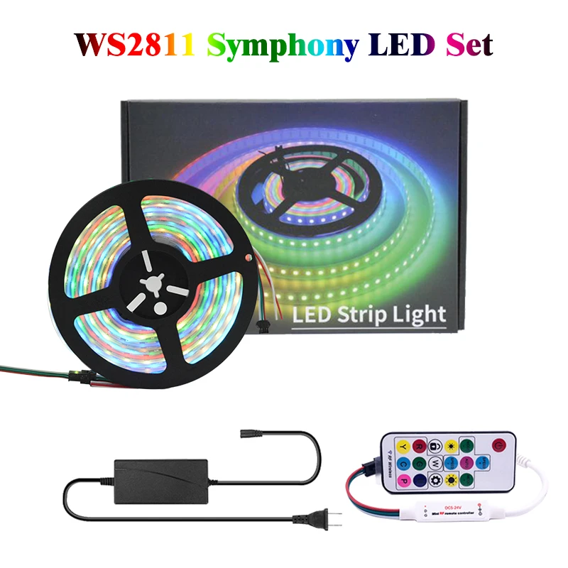 

Набор светодиодных лент WS2811, 30 светодиодов/м, RGB, 5 м, 5050, 12 В, водонепроницаемая светильник световая лента, контроллер, адаптер на Рождество