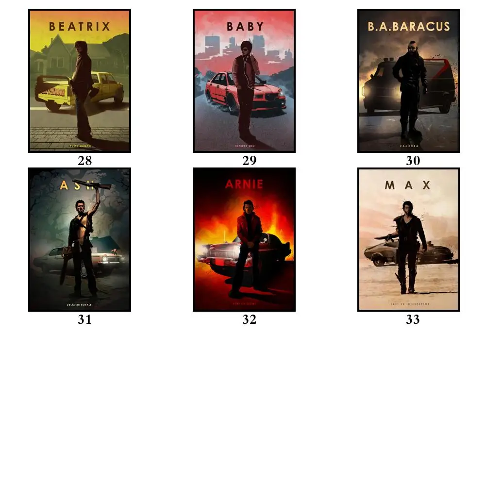 

33 Designs Famous Movie Characters Car Legends Whitepaper Poster Funny Abstract Wall Sticker for Coffee House Bar 1