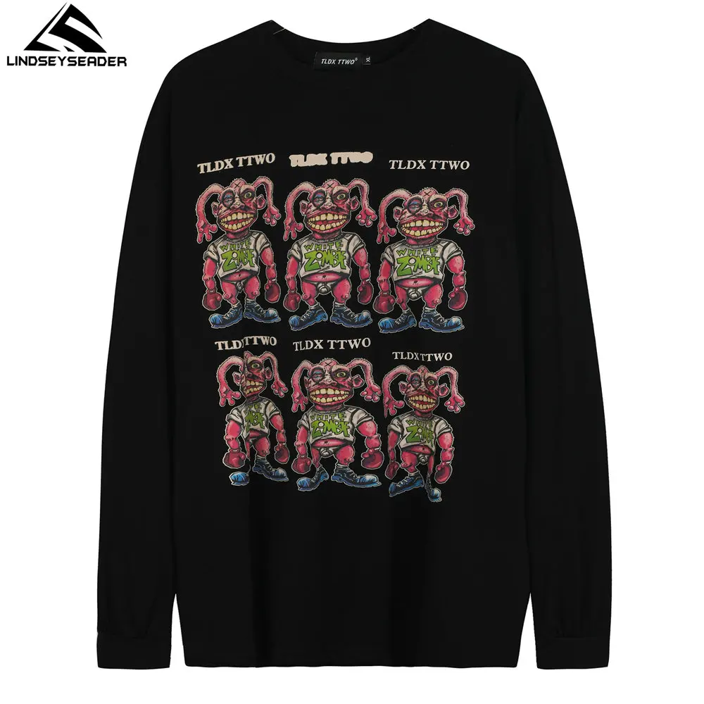 

Men's T-shirt Little Monsters Printed Hip Hop Oversized Streetwear Harajuku Full Sleeve T Shirt Cotton Tops Men Casual Clothing