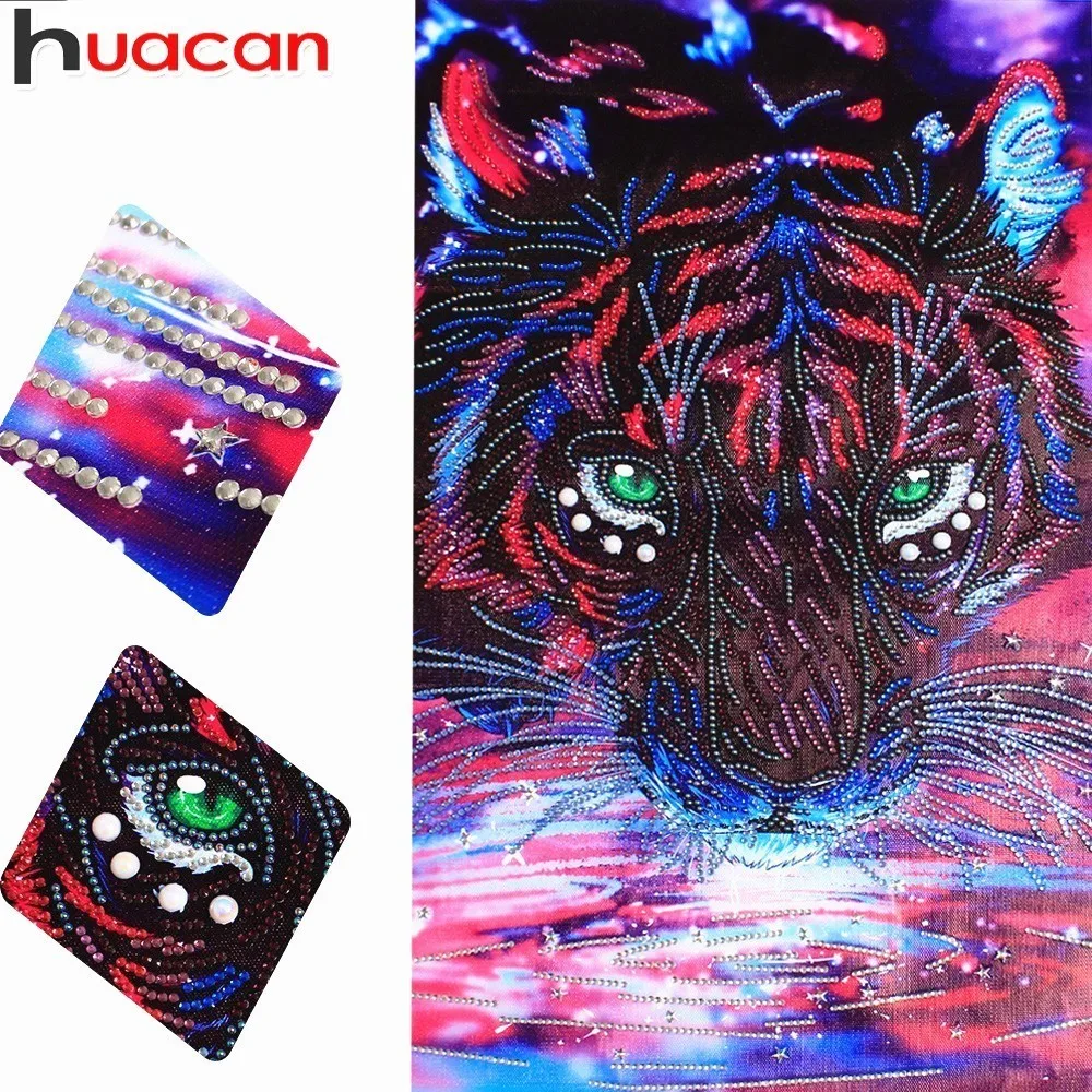 HUACAN Алмазная картина тигр особой формы вышивка Стразы частичная Бриллиантовая