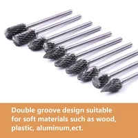 10pcs 2 35mm shank tungsten carbide rotary burr metal polishing woodworking dremel bits burr electric 2 35x6mm milling cutters