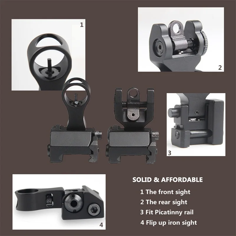 Flip Up Front Rear Sight AR rear sight Tactical Aluminum Alloy and Iron for Picatinny Rail Hunting Airsoft | Спорт и развлечения