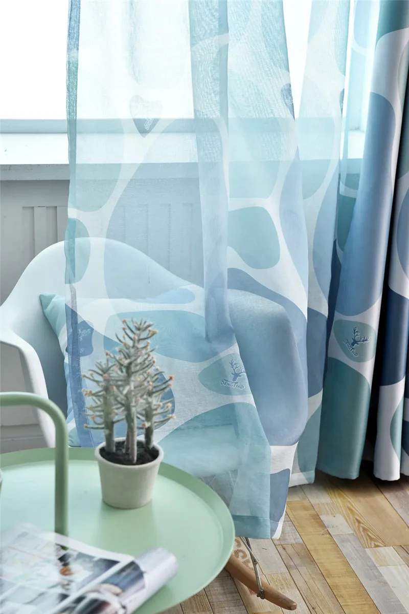 Blue Cobblestone Printed Curtains Shading Fabrics for Living Room Modern Yellow Blackout Curtains Water Ripple Curtain WP419#20