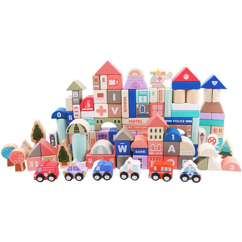 

Extra Large Wooden Building Blocks Macaron City Building Hospital Supermarket Building 115 City Building Blocks