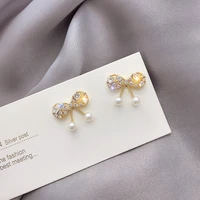 new hot high sensitivity bow earrings long pearl tassel earrings korean temperament fashion stud earrings 2021