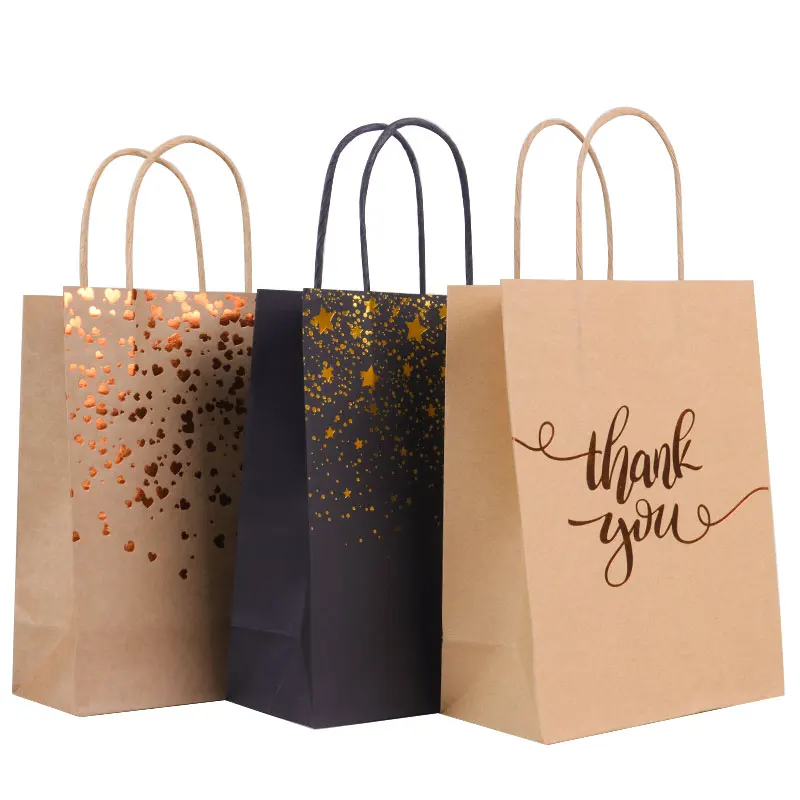 

6Pcs Kraft Paper Thank You Gift Bags with Handle Brown Black Party Candy Chocolate Bag Shopping Bags Bulk Retail Merchandise bag