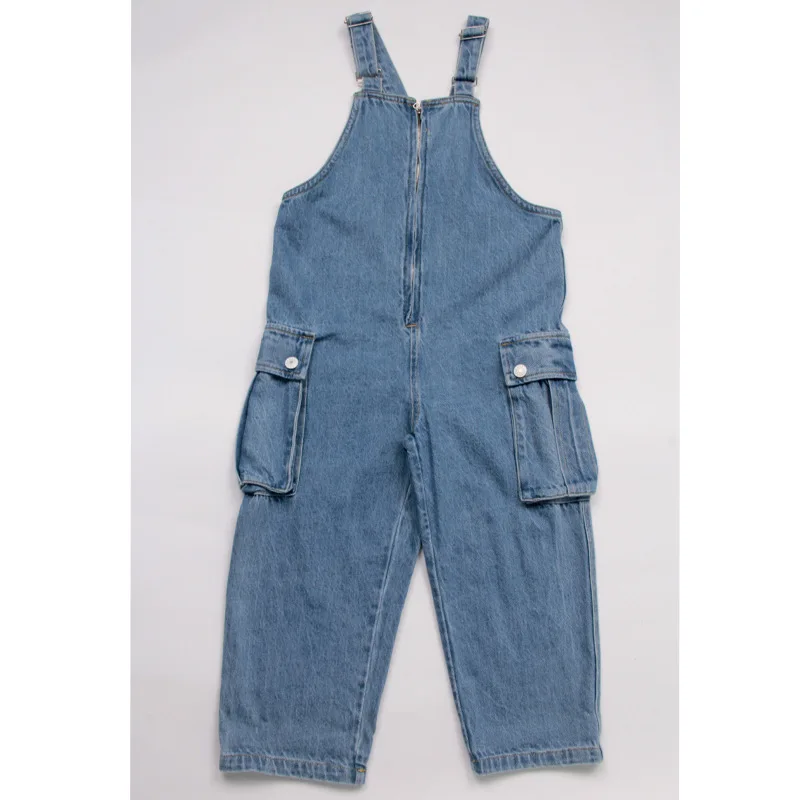 

Denim Overalls Age For 4 - 14 Years Baby Girls Blue Casual Simple Loose Rompers 2021 New Summer Back To School Children Clothes