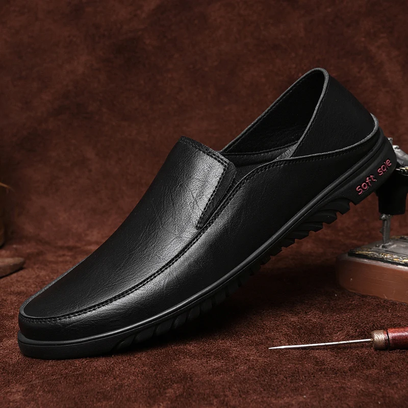 

2021 Men's Genuine Leather Shoes Men Comfy Fashion Spring & Summer Men Soft Anti-slip Rubber Loafers Man Casual Driving Shoes