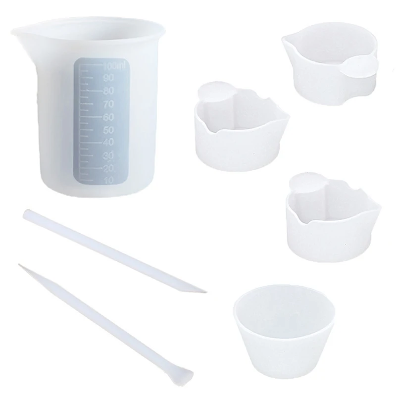 

1 Set Nonstick Silicone Measuring Cup Card Slot Cup Dispensing Cup Stirrer Stirring Rods DIY Handmade UV Epoxy Resin Tools Kit