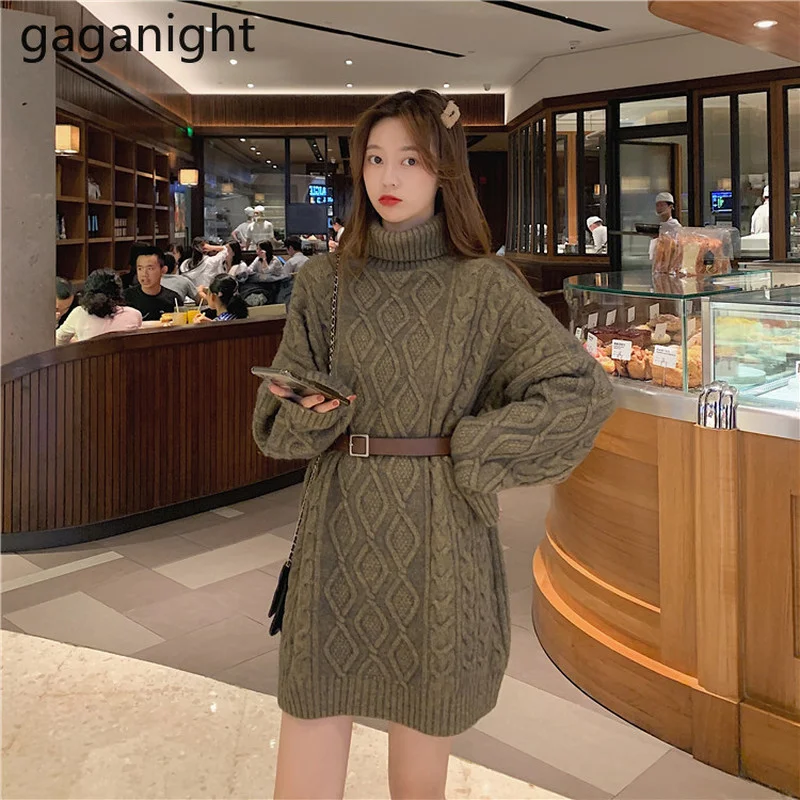 

Женская водолазка Gaganight, плотный свитер с переплетением, Осень-зима 2021, корейский шик, новая свободная верхняя одежда в стиле ретро, вязаный ...