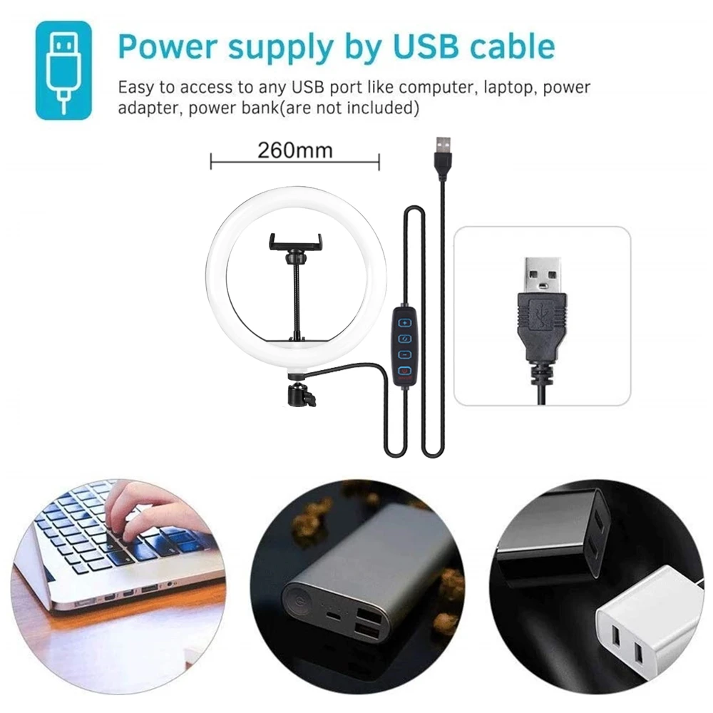 26 см кольцевая лампа Штатив для телефона Светодиодная световое кольцо