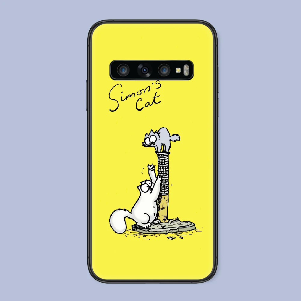 

Cute Simons Cat Phone Case For Samsung Galaxy Note S 8 9 10 20 Plus E Lite Uitra black Funda Fashion Prime Luxury Etui 3D Back