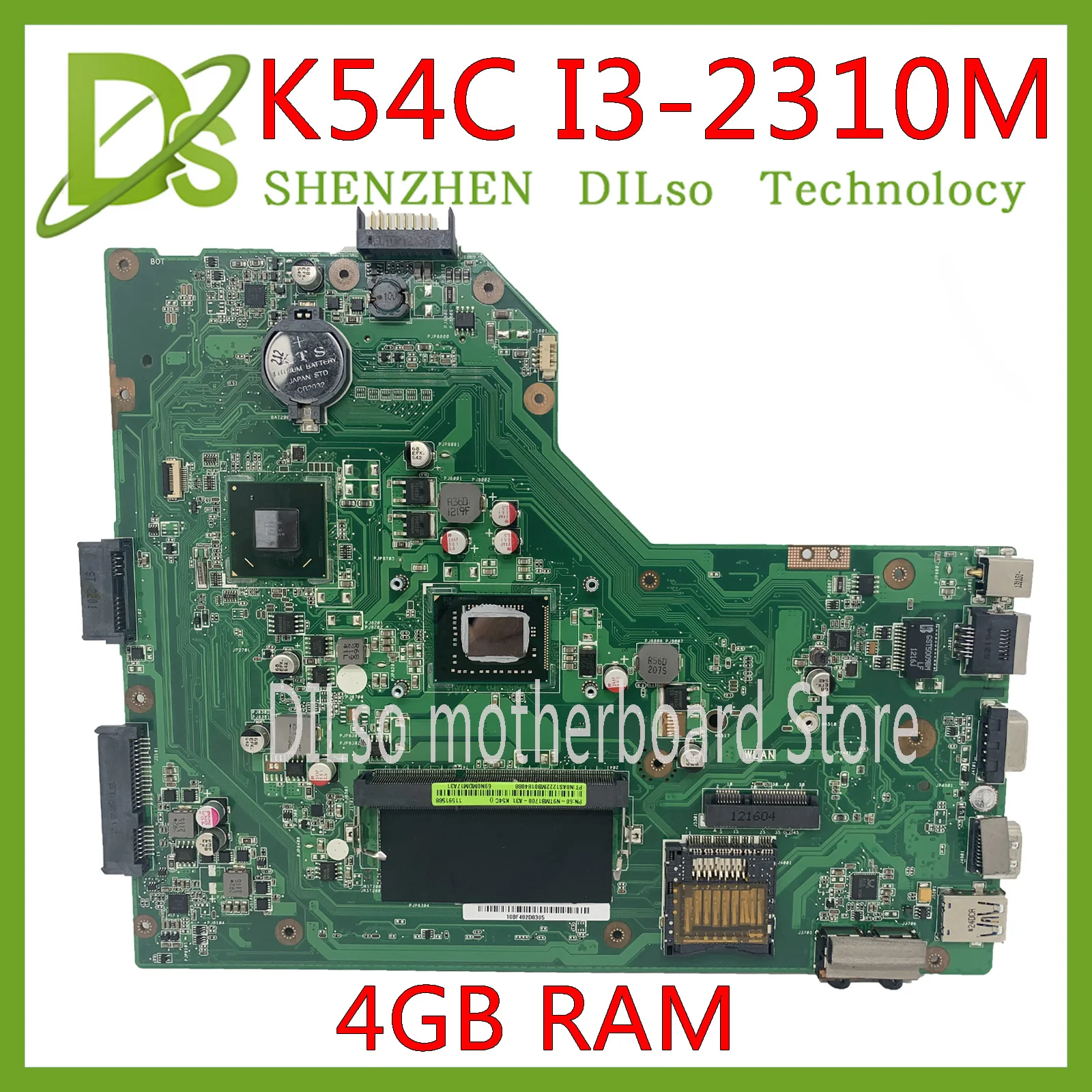 

KEFU K54C Mainboard For ASUS X54C K54HR K54C K54L X54L Laptop Motherboard I3-2310M Test work 100% original work Motherboard