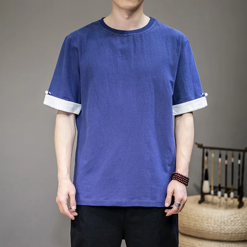 

Summer Men Linen Shirt Chinese Style Retro Casual Tops Plus Size Kung Fu Traditional Asian Clothes Tang Suit Tops For Man KK3621
