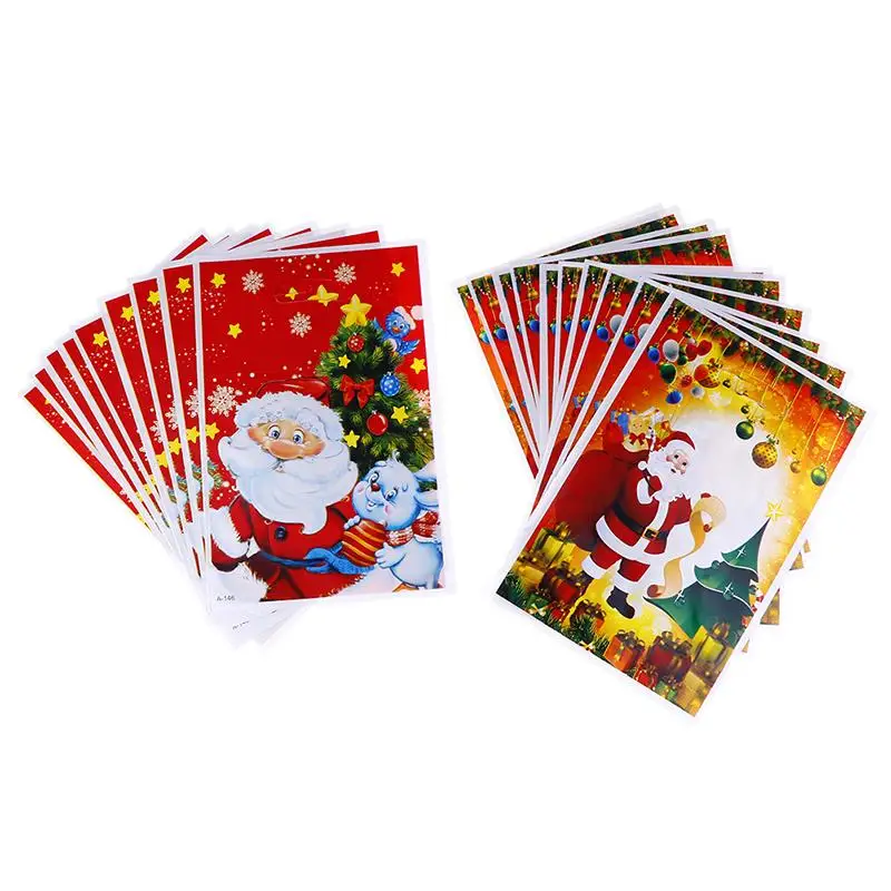 

10 PCs/lot Christmas Wrap Bag Santa Pattern Cartoon Decorations PVC Disposable Tote Bag Christmas New Year New Candy Gift Bag