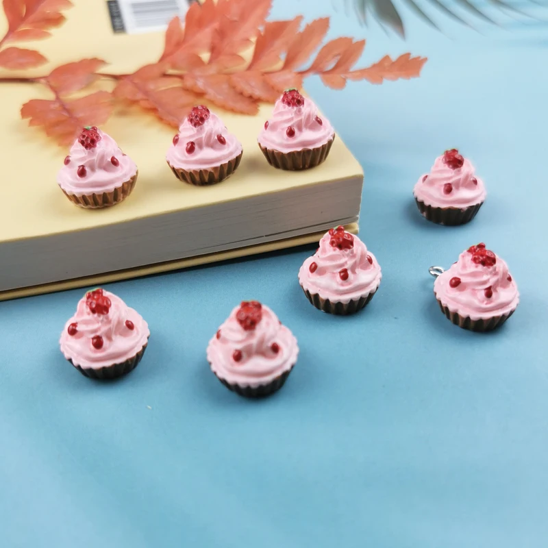 

10pcs 3D Strawberry Cake Resin Plastic Pendant Charms Jewelry Finding DIY Earrings Sweet Dessert Charms Phone Case Decoration