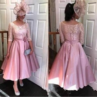 light pink knee length mother of the bride dresses tiered lace edge o neck weddings guest party gown formal robes custom