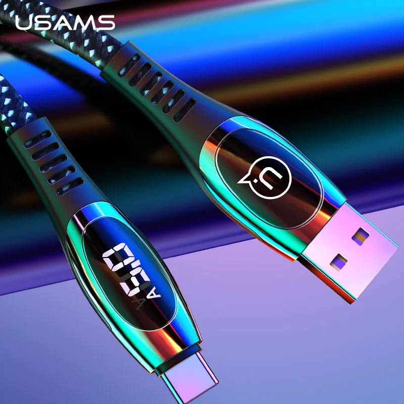 USAMS светодиодный дисплей USB C кабель 5А быстрая зарядка типа для huawei P10 P20 P30 mate 9 10 20