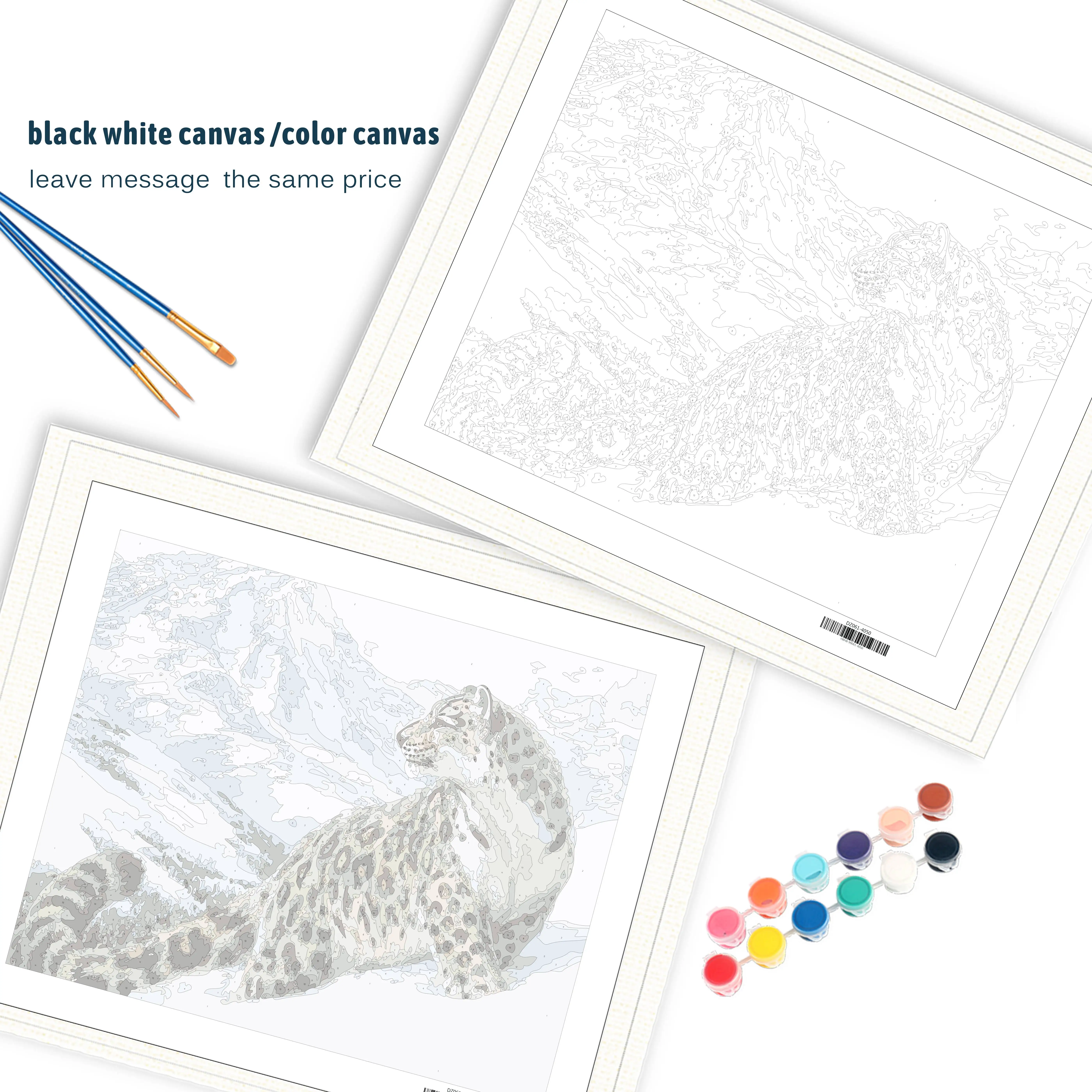 Картина на холсте без рамы с изображением снежного леопарда набор для рисования