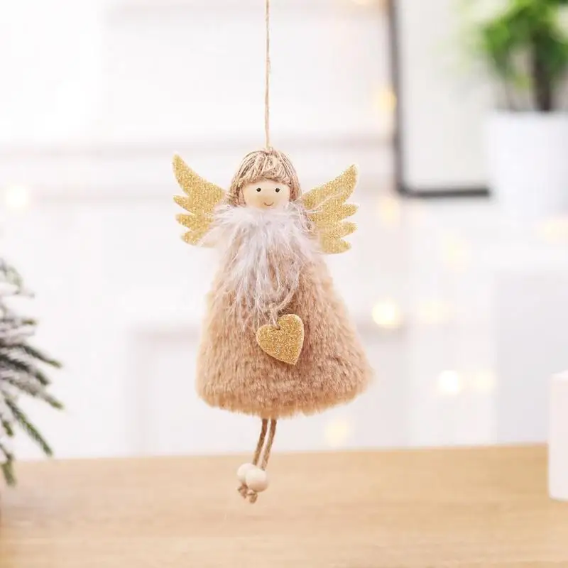 

Cute Plush Feathers Angel Doll Xmas Tree Pendant Ornament Decor Kids Gifts