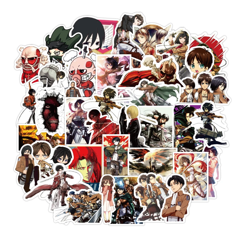 

50Pcs Japen Anime Attack On Titan Graffiti Stickers Skateboard Helmet Laptop Luggage Cartoon Waterproof Decals Kids Birthday Toy