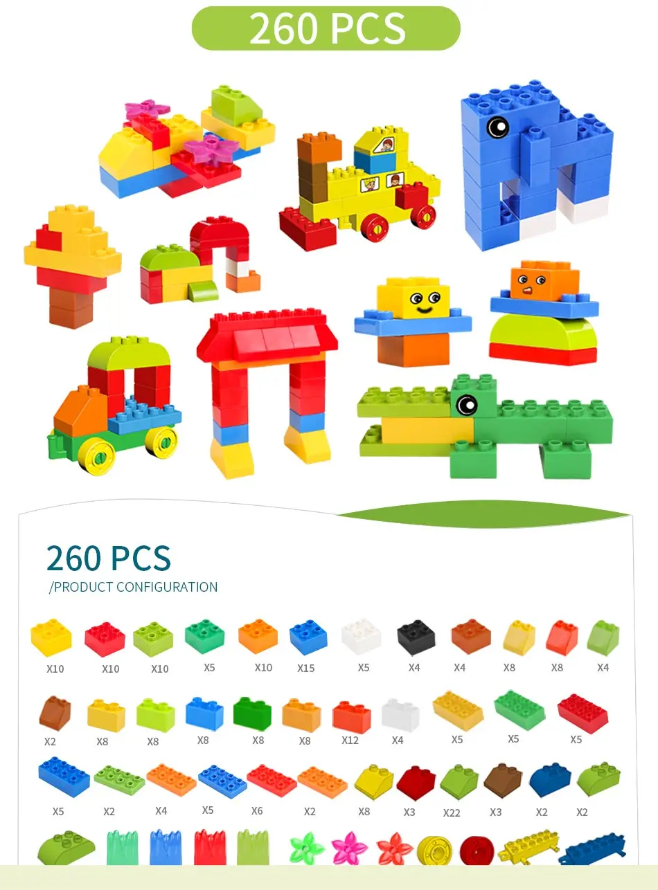 128-260 шт обучающая игрушка большого размера DIY строительные блоки кирпичи подарок наклейка инструкция игрушка для детей совместима с Duploed