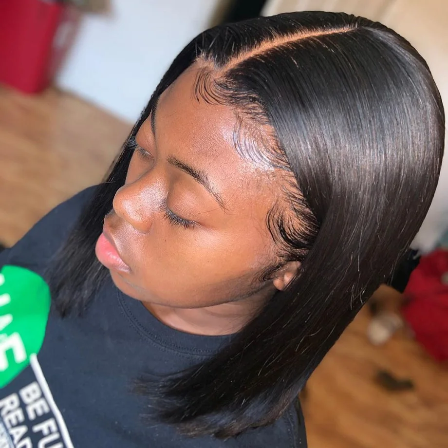 Парик из человеческих волос бразильские прямые короткие волосы натуральный цвет